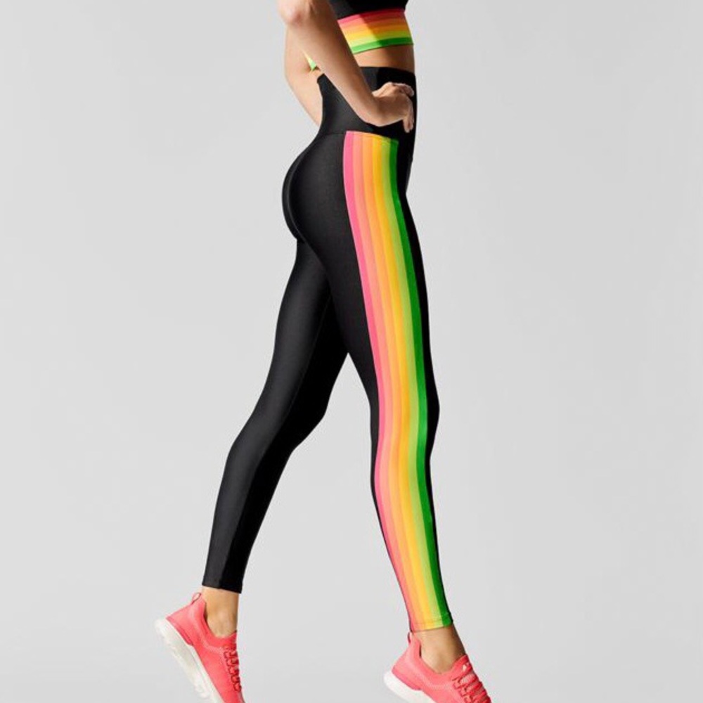 Beach Riot Black Neon Rainbow Stripe Jade Leggings
